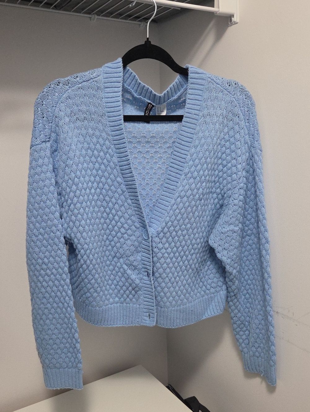 H&M Pale Blue Textured V-Neck Button Cardigan